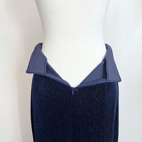 JOSEPH RIBKOFF VINTAGE NAVY METALLIC HIGH RISE VELVET MAXI SKIRT - 4 - Picture 6 of 9